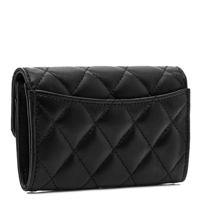 Chanel Lambskin Quilted Flap Card Holder Wallet Black 3 of 9