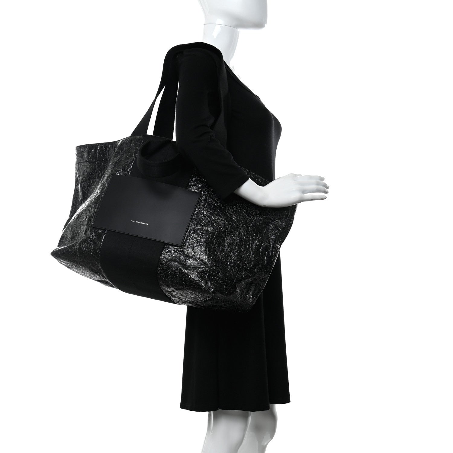 Alexander Wang Crackled Coated Canvas Extra Large AW Logo Tote Black 2 of 11