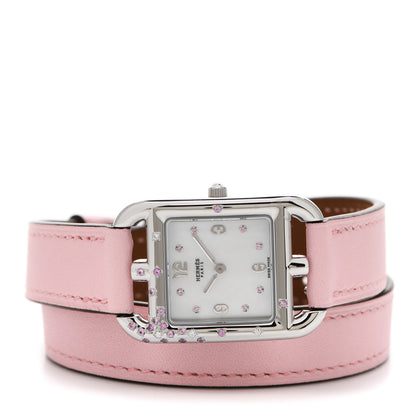 Hermes Stainless Steel Swift Diamond Pink Sapphire Mother of Pearl 23mm Cape Cod Double Tour Quartz Watch Rose Sakura 2 of 5