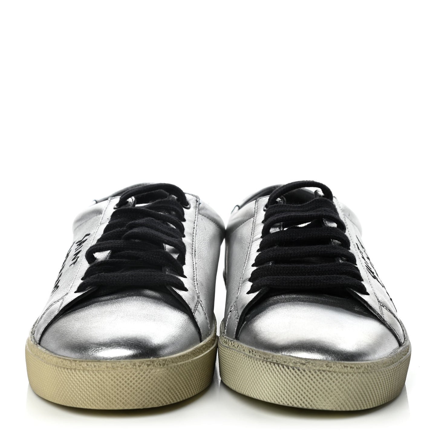 Metallic Calfskin Womens Court Classic Sneakers 39.5 Silver