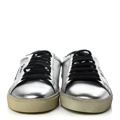 Saint Laurent Metallic Calfskin Womens Court Classic Sneakers 39.5 Silver 2 of 9