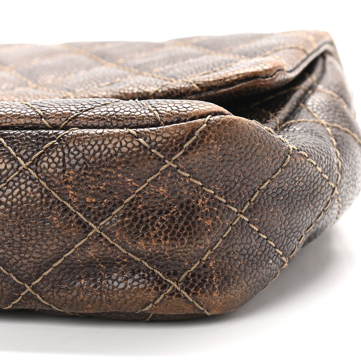 Iridescent Caviar Quilted Small Chic Flap Brown