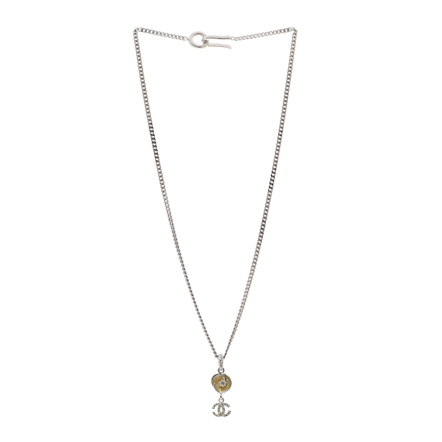 Metal Resin Crystal CC Camellia Necklace Silver