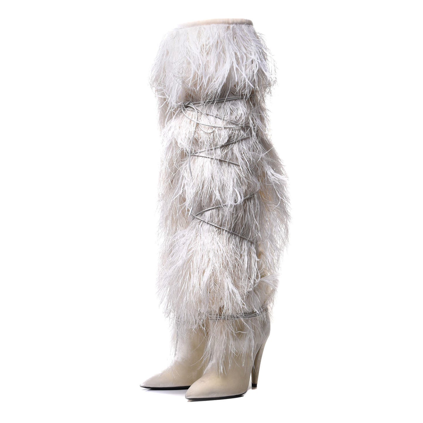 Veluto Master Ostrich Yeti 110 Over The Knee Boots 38 Blanc Optique
