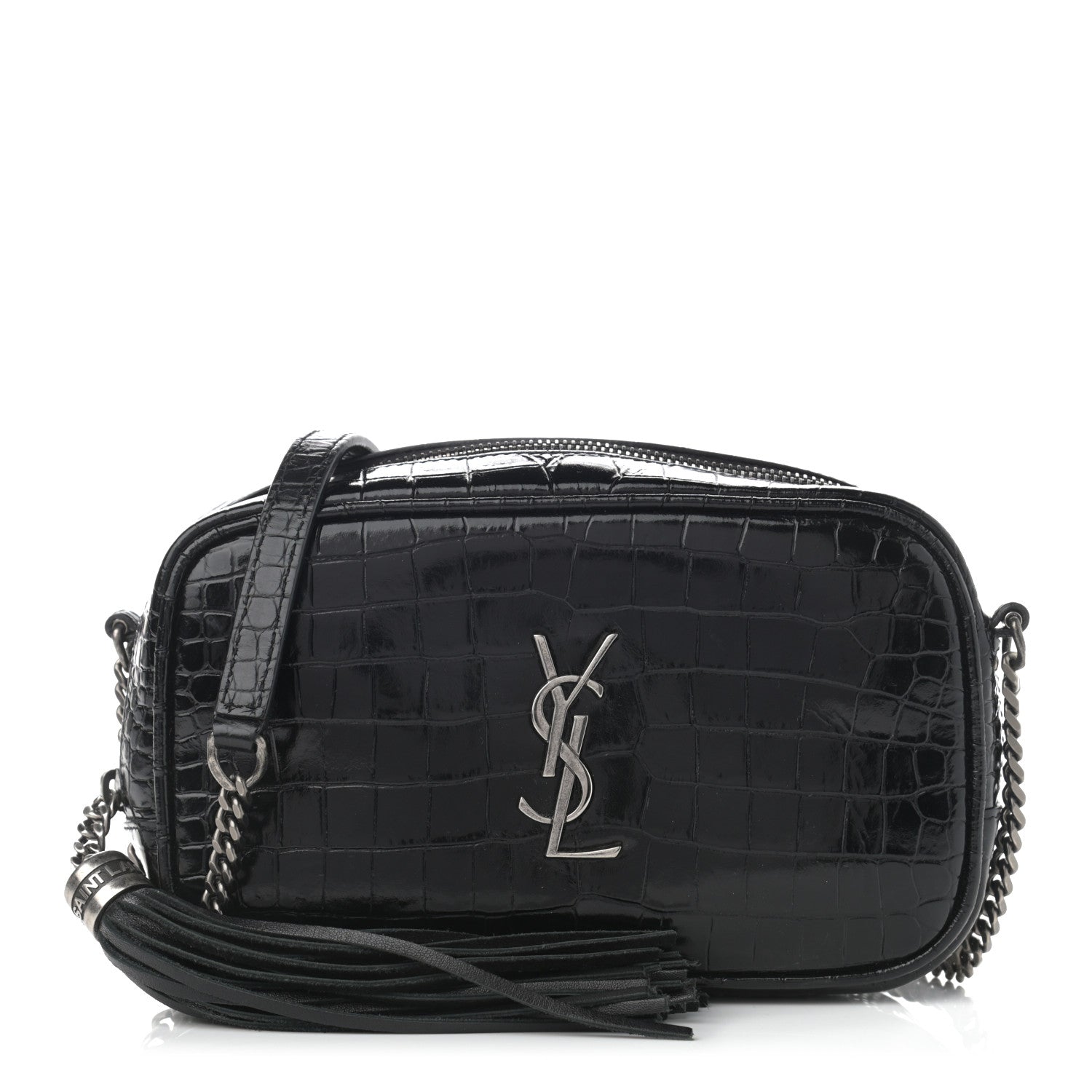 Saint Laurent Calfskin Crocodile Embossed Monogram Mini Lou Camera Bag Black 1 of 10