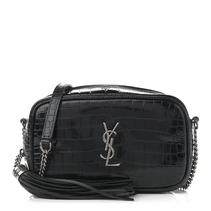 Saint Laurent Calfskin Crocodile Embossed Monogram Mini Lou Camera Bag Black 1 of 10
