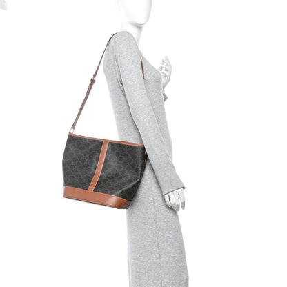 Celine Triomphe Canvas Calfskin Medium Bucket Bag Tan 2 of 10