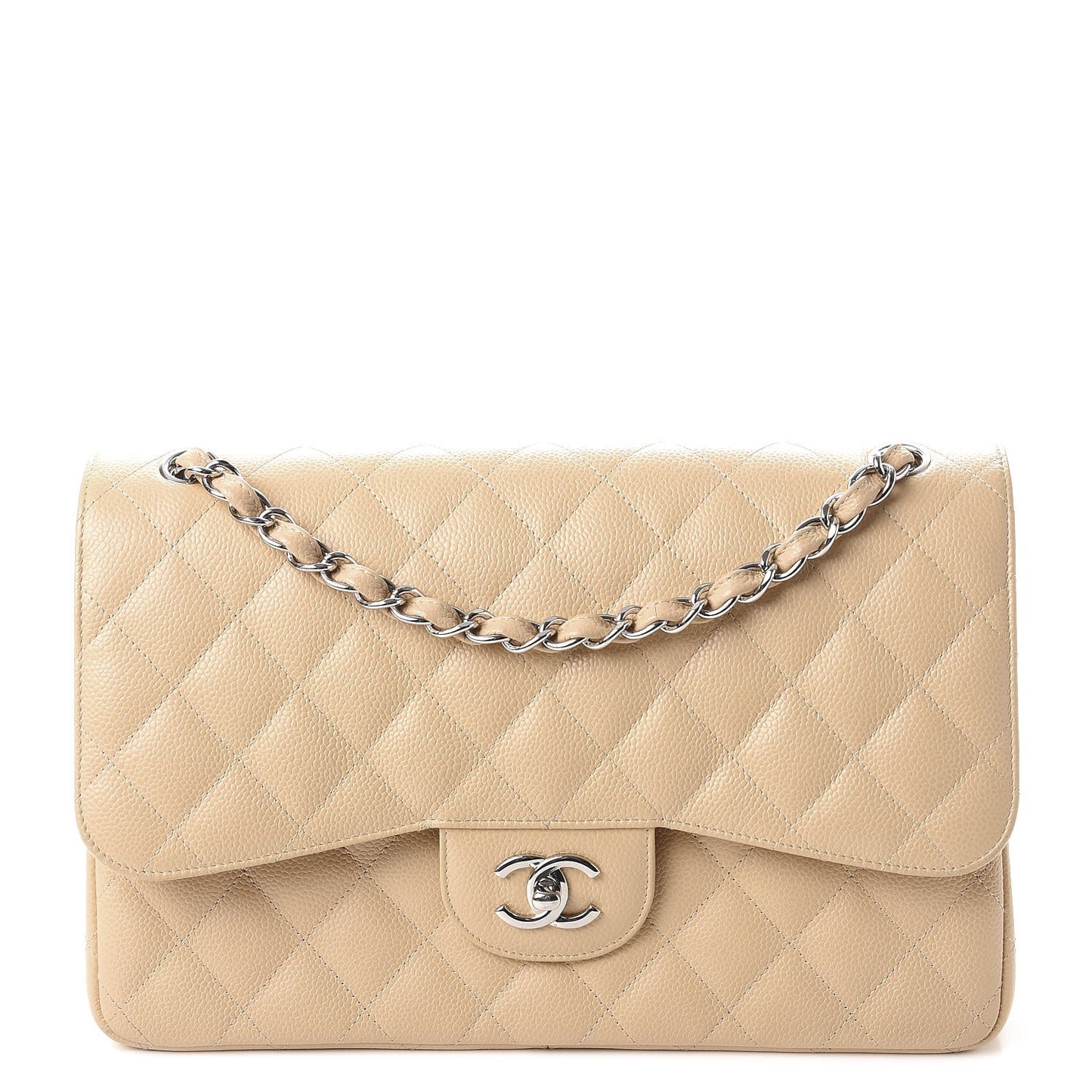 Caviar Quilted Jumbo Double Flap Beige Clair