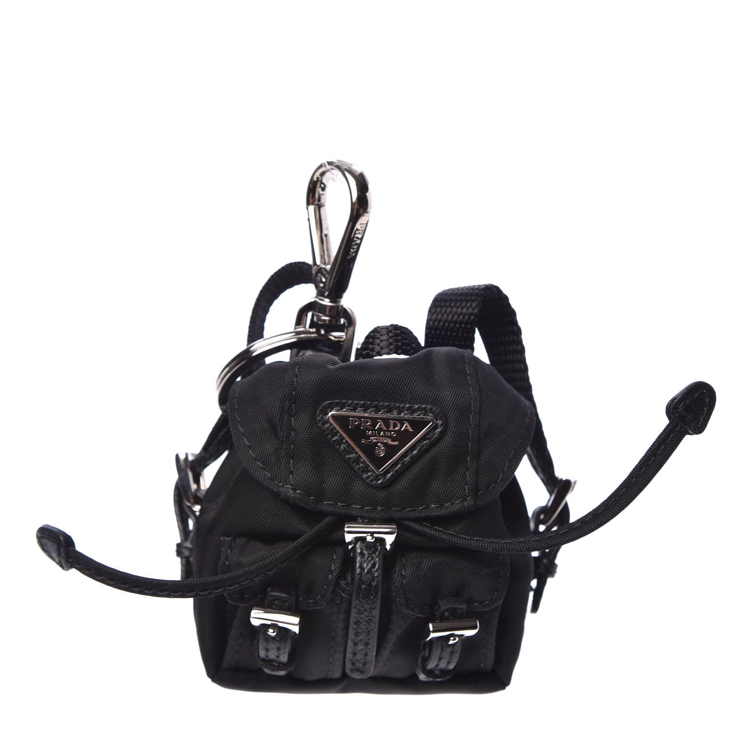 Prada Saffiano Cuir Backpack Keychain Charm Black 1 of 4