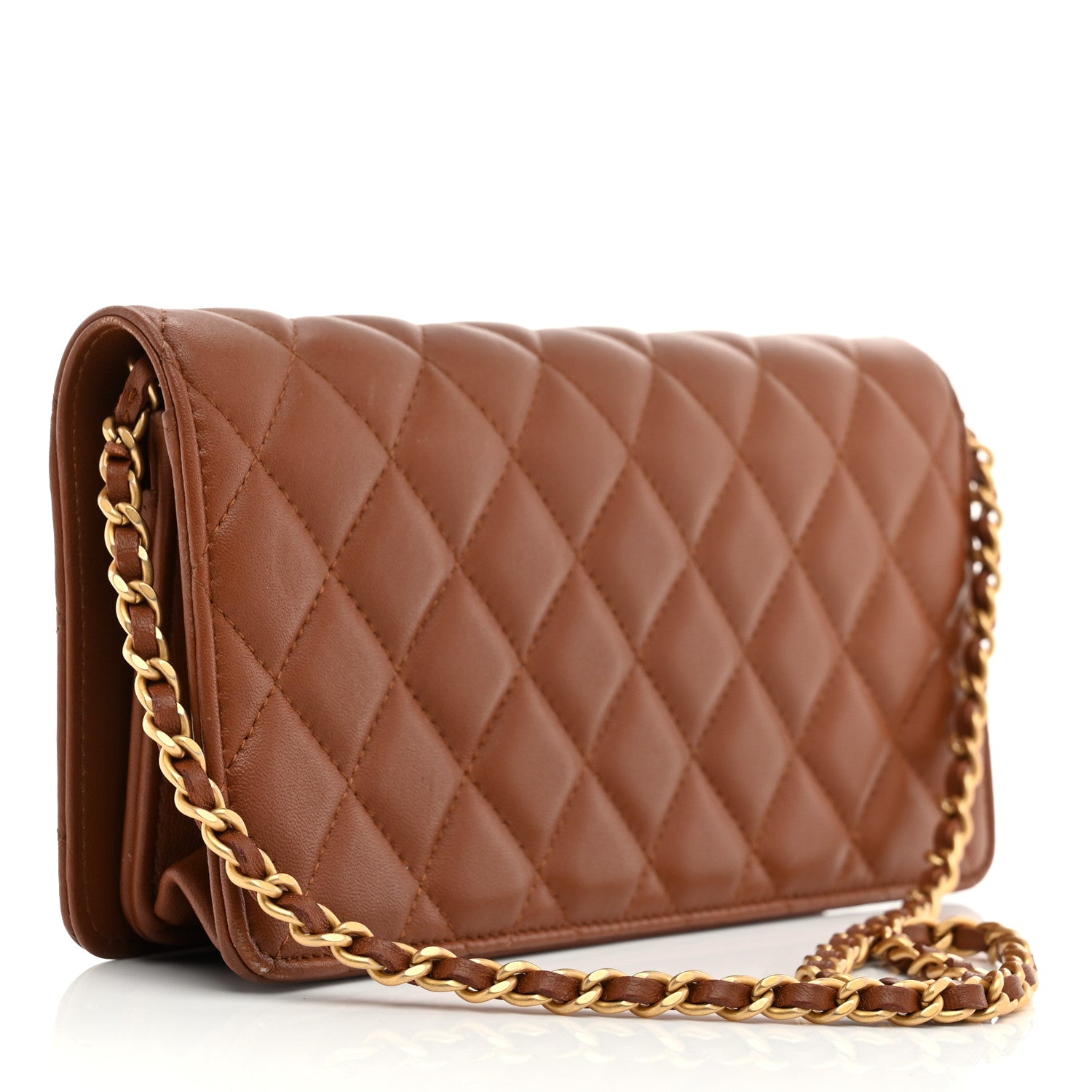 Chanel Lambskin Quilted Clutch With Chain Brown 3 of 12