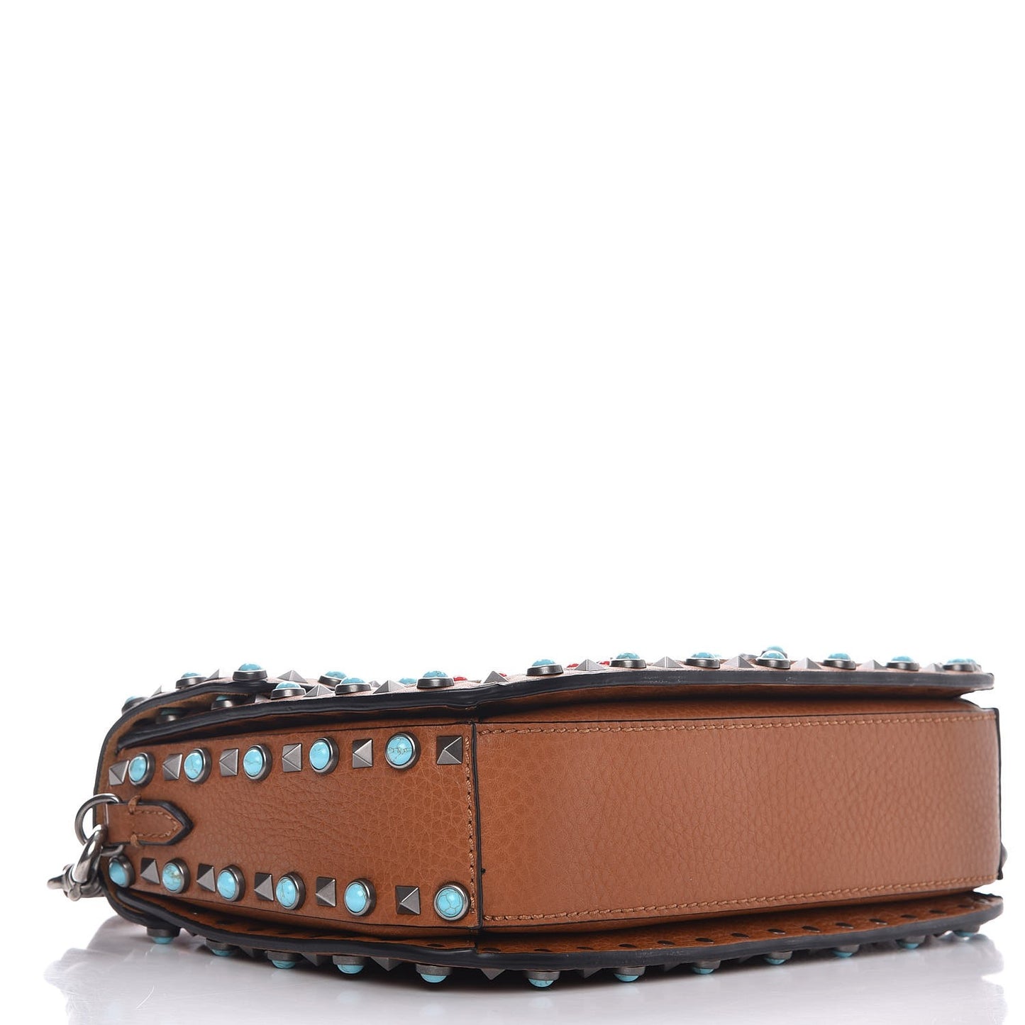Calfskin Embroidered Medium Guitar Strap Rockstud Rolling Flap Saddle Bag Light Cuir