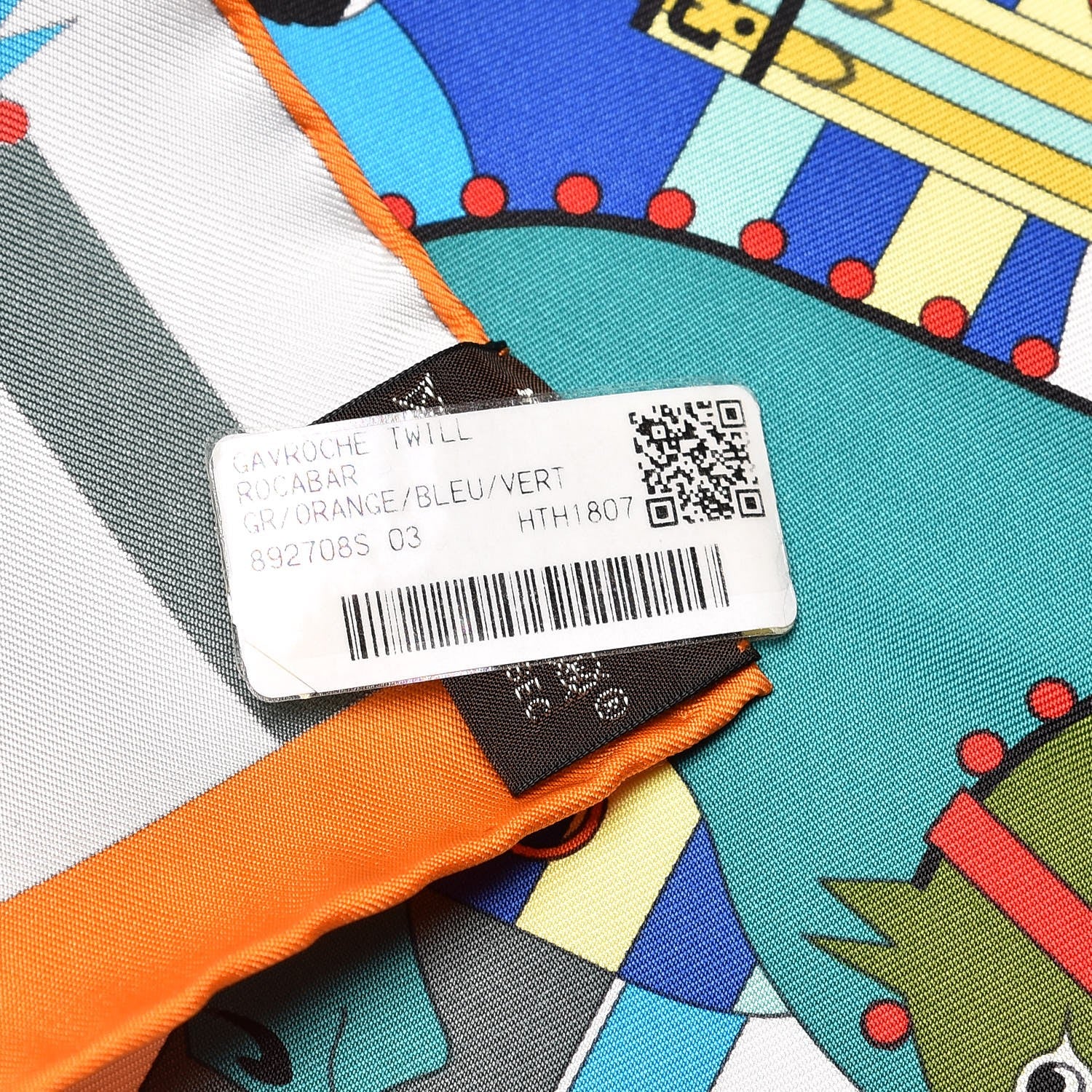 Hermes Silk Rocabar Pocket Square Orange Bleu Vert 5 of 6