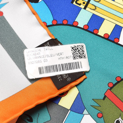 Hermes Silk Rocabar Pocket Square Orange Bleu Vert 5 of 6