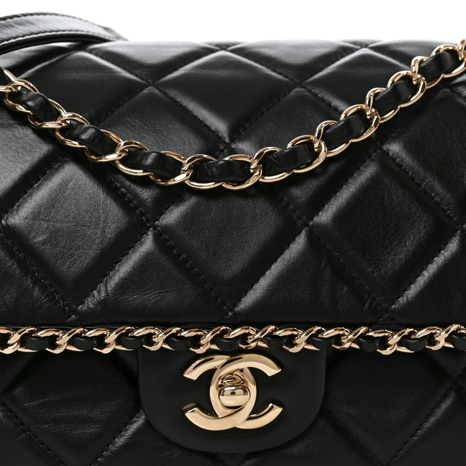 Chanel Crumpled Calfskin Medium Chain All Over Flap Black 8 of 10