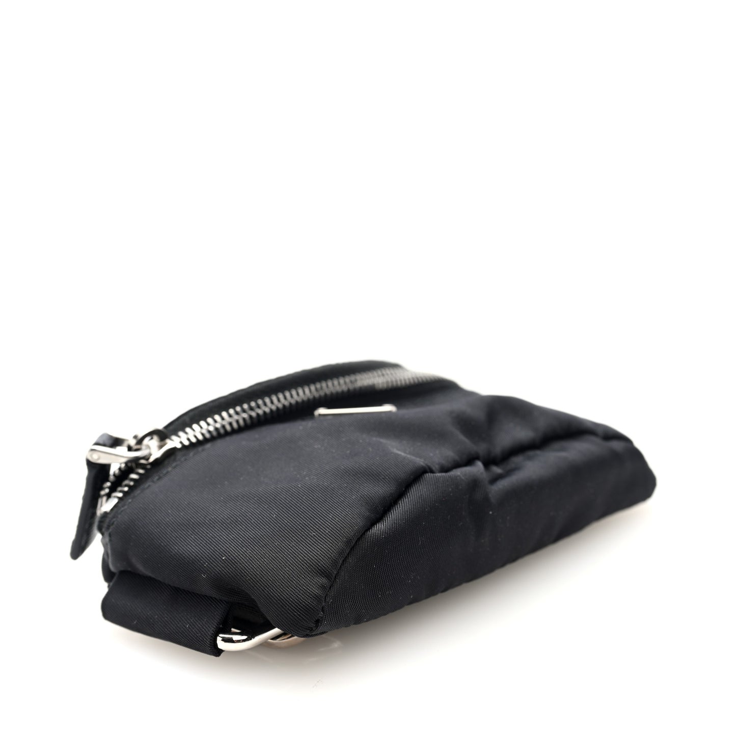 Re-Nylon Travel Saffiano Metal Triangle Logo Mini Arm Pouch Black