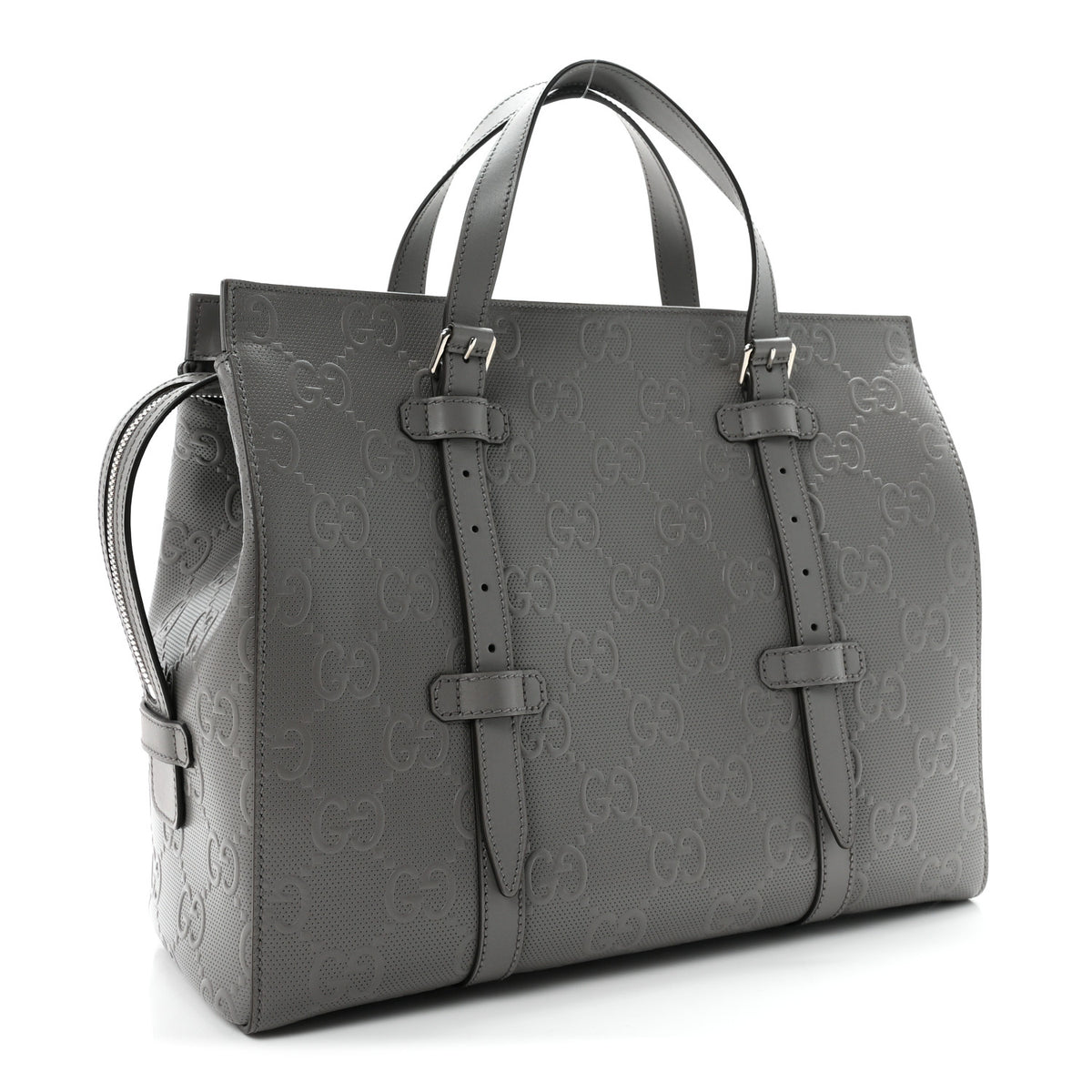 Calfskin GG Tennis Embossed Tote Bag Dusty Grey