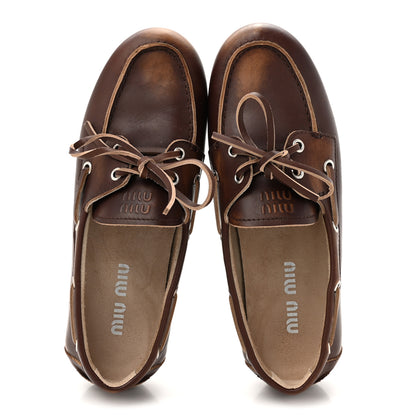 Miu Miu Vitello Deco Boat Loafers 39 Bruciato 2 of 10