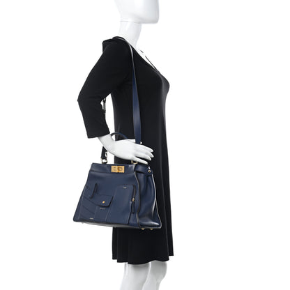 Fendi Vitello Seta Shiny Nappa Medium 3 Pocket Peekaboo Iconic Satchel Blueberry 2 of 10