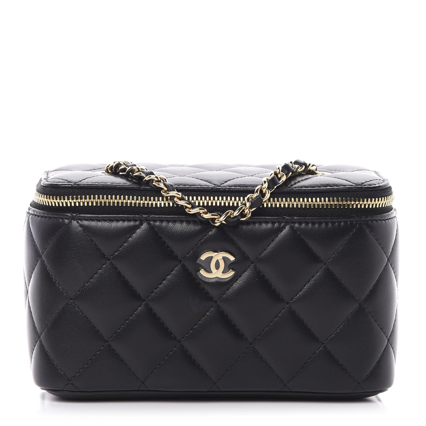 Lambskin Quilted Small Vanity Case With Chain Black