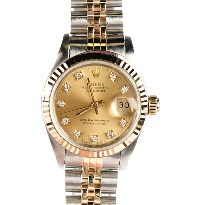 Rolex Stainless Steel 18K Yellow Gold Diamond 26mm Oyster Perpetual Datejust Watch Champagne 69173 1 of 7