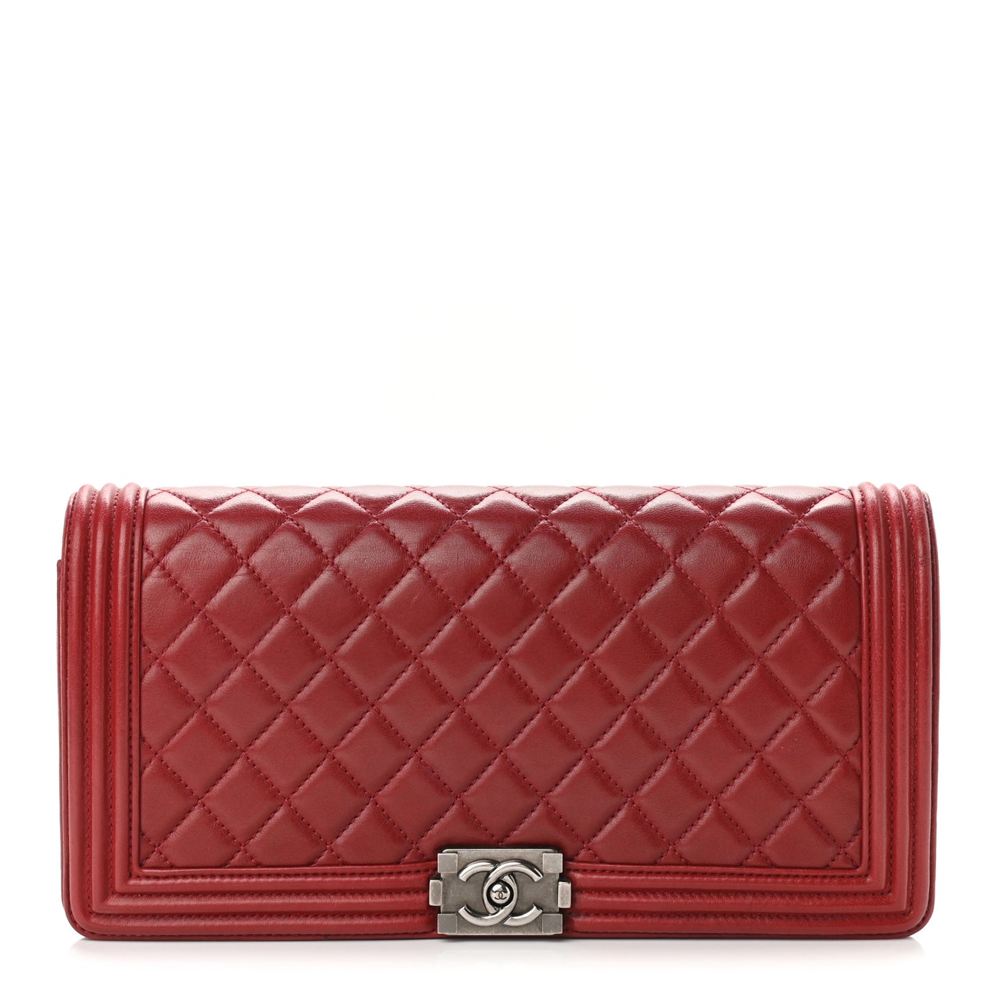 Lambskin Quilted Boy Flap Clutch Red