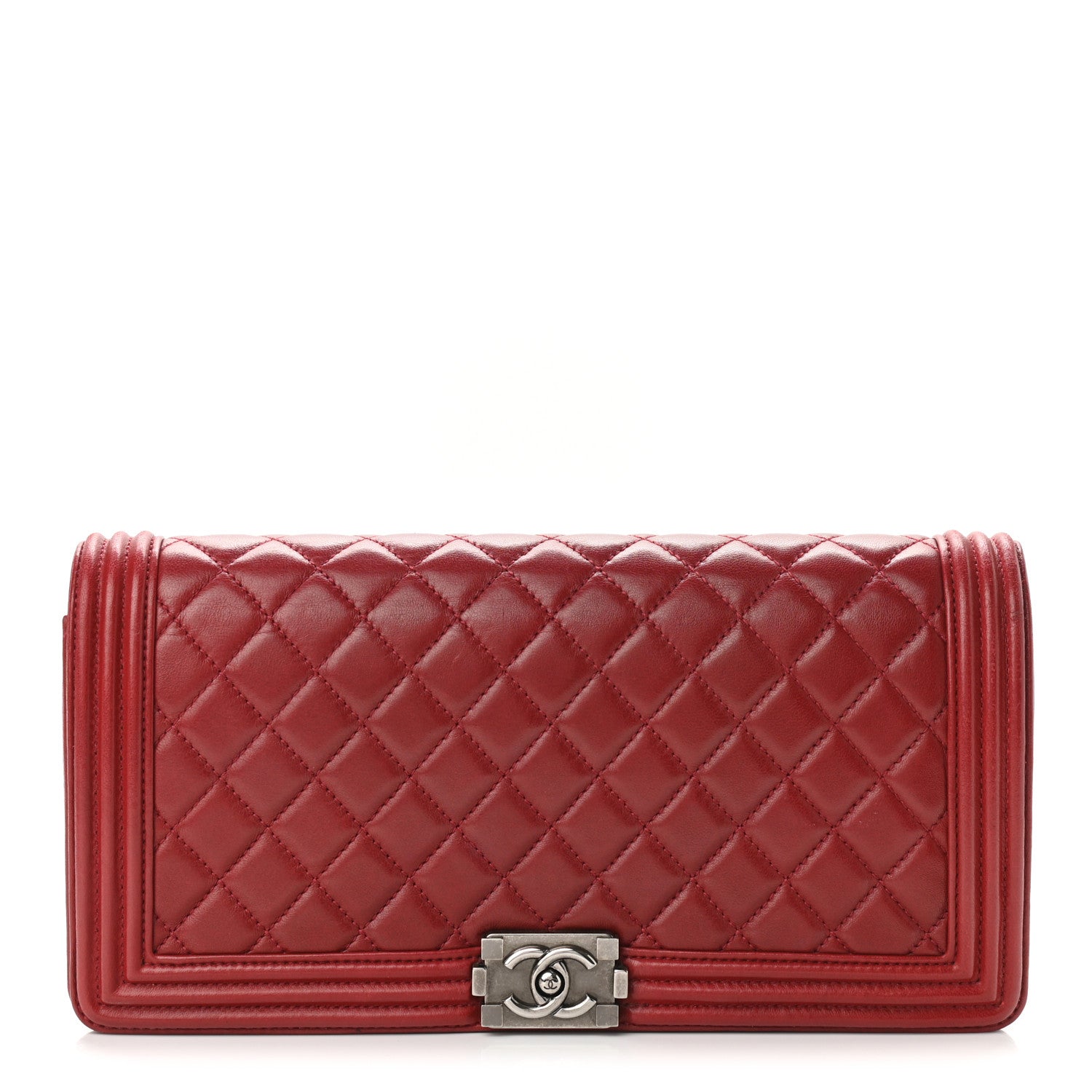 Chanel Lambskin Quilted Boy Flap Clutch Red 1 of 11
