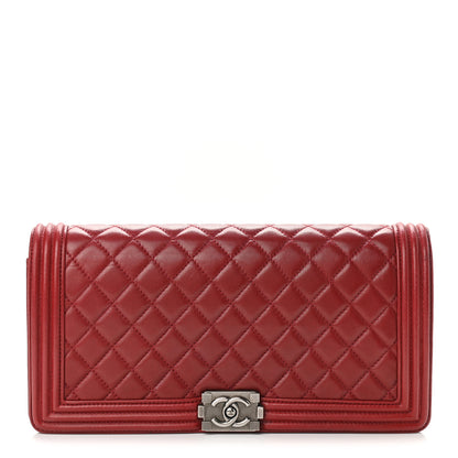 Chanel Lambskin Quilted Boy Flap Clutch Red 1 of 11