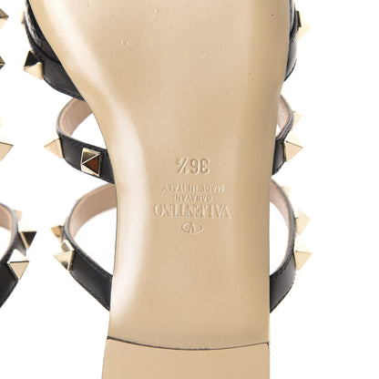 Valentino Garavani Pebbled Calfskin Rockstud Flat Cage Mules 36.5 Black 10 of 11