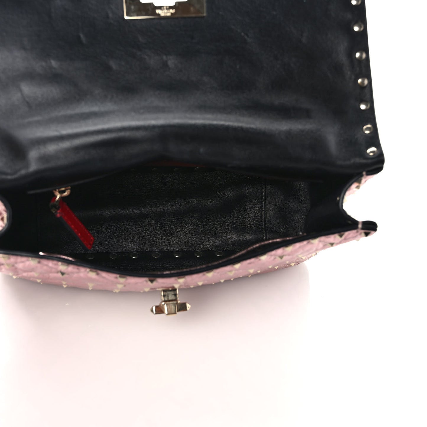 Metallic Wrinkled Lambskin Medium Rockstud Spike Shoulder Bag Lipstick