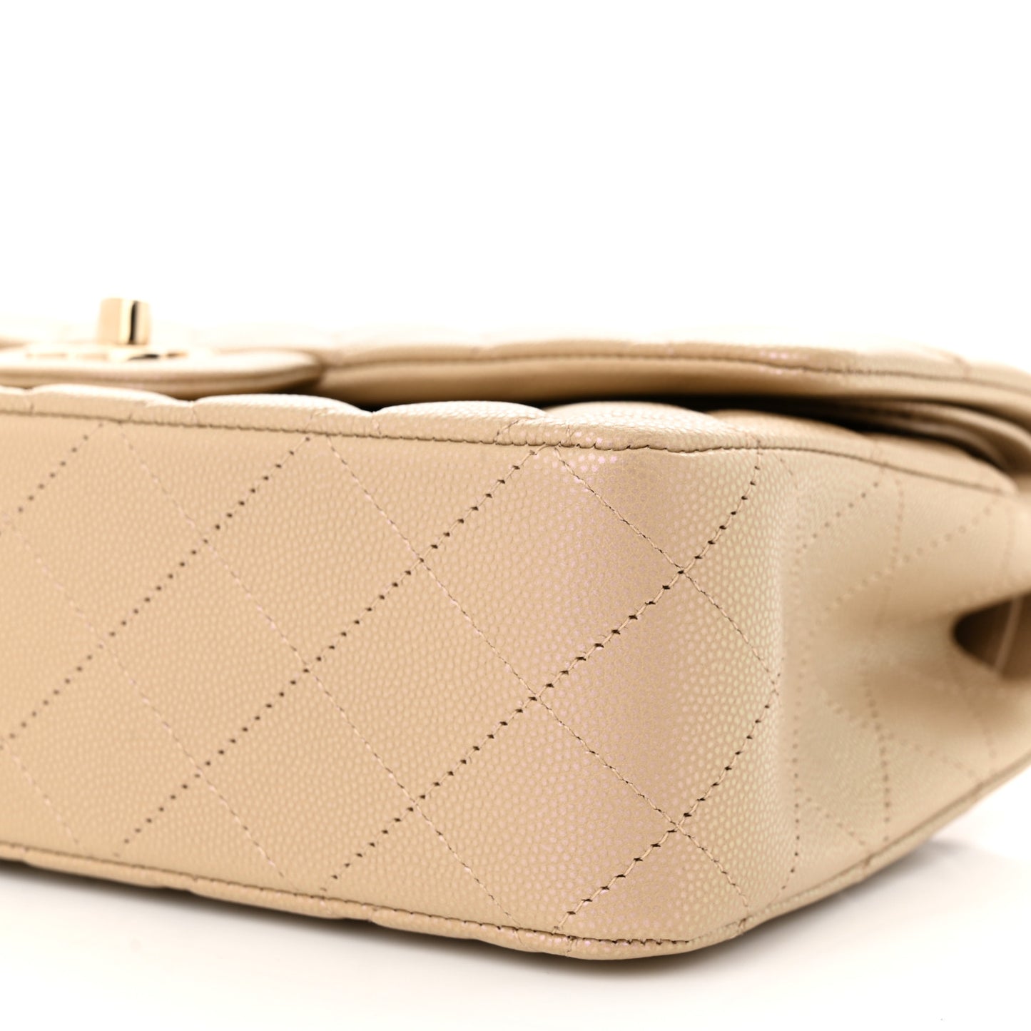 Iridescent Caviar Quilted Medium Double Flap Dark Beige