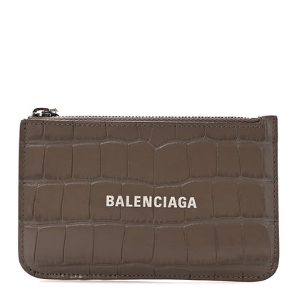 Balenciaga Shiny Calfskin Logo Crocodile Embossed Large Cash Long Coin Card Holder Mink Grey White 1 of 7
