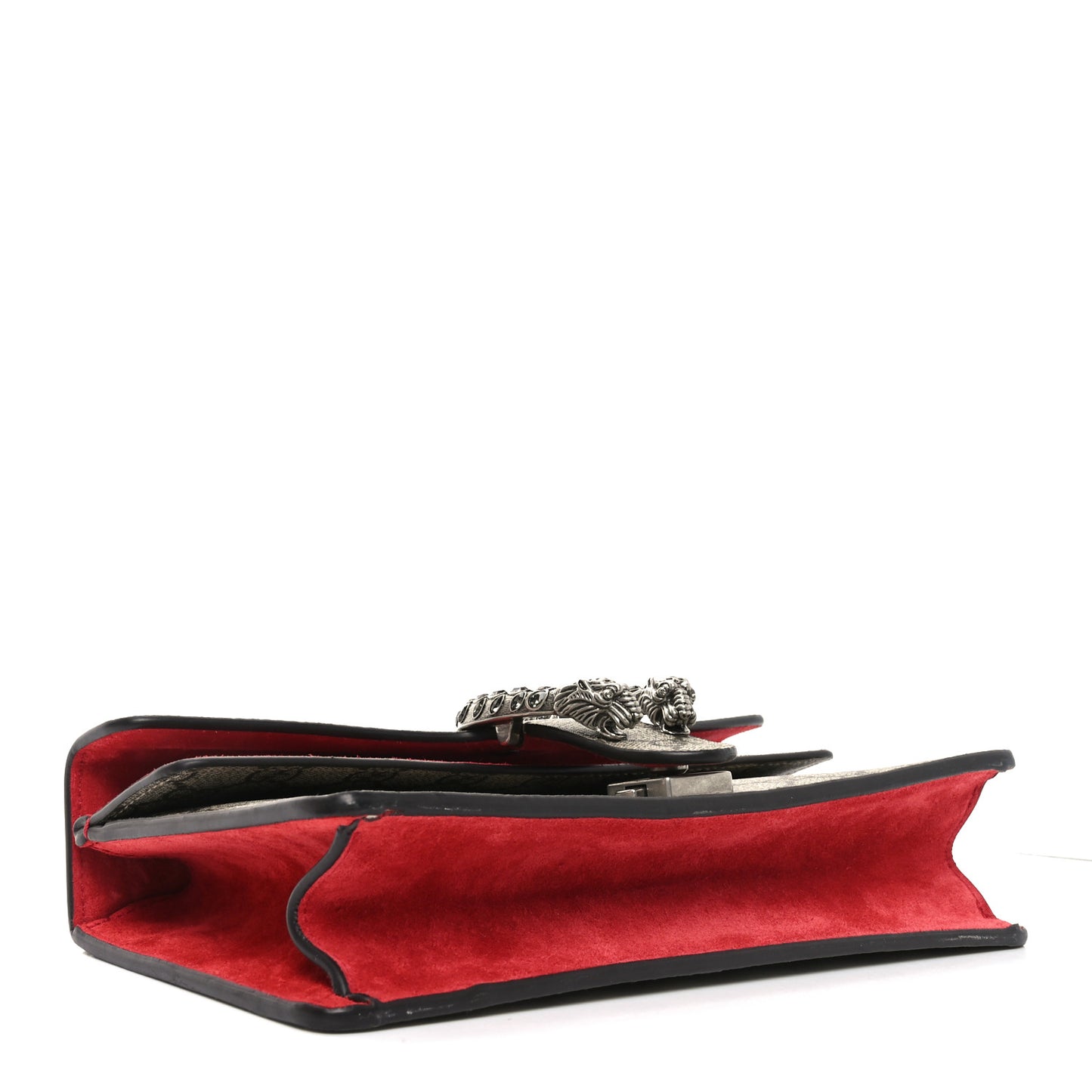 GG Supreme Monogram Suede Crystal Small Dionysus Shoulder Bag Beige Ebony Vulcanic Red
