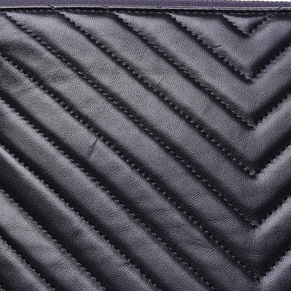 Chanel Calfskin Chevron Studded Quilted Medium Cosmetic Case Navy 8 of 11