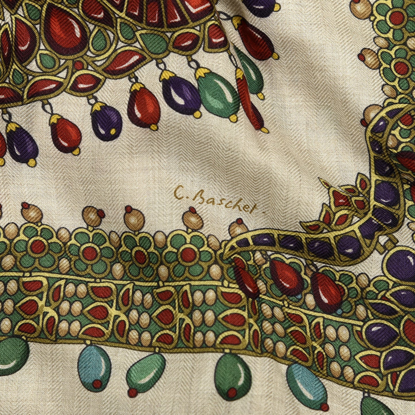Cashmere Silk Parures Des Maharajas Shawl 140 Naturel Rouge H Vert