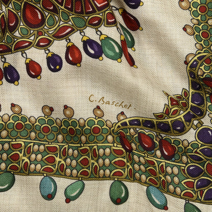 Hermes Cashmere Silk Parures Des Maharajas Shawl 140 Naturel Rouge H Vert 3 of 6