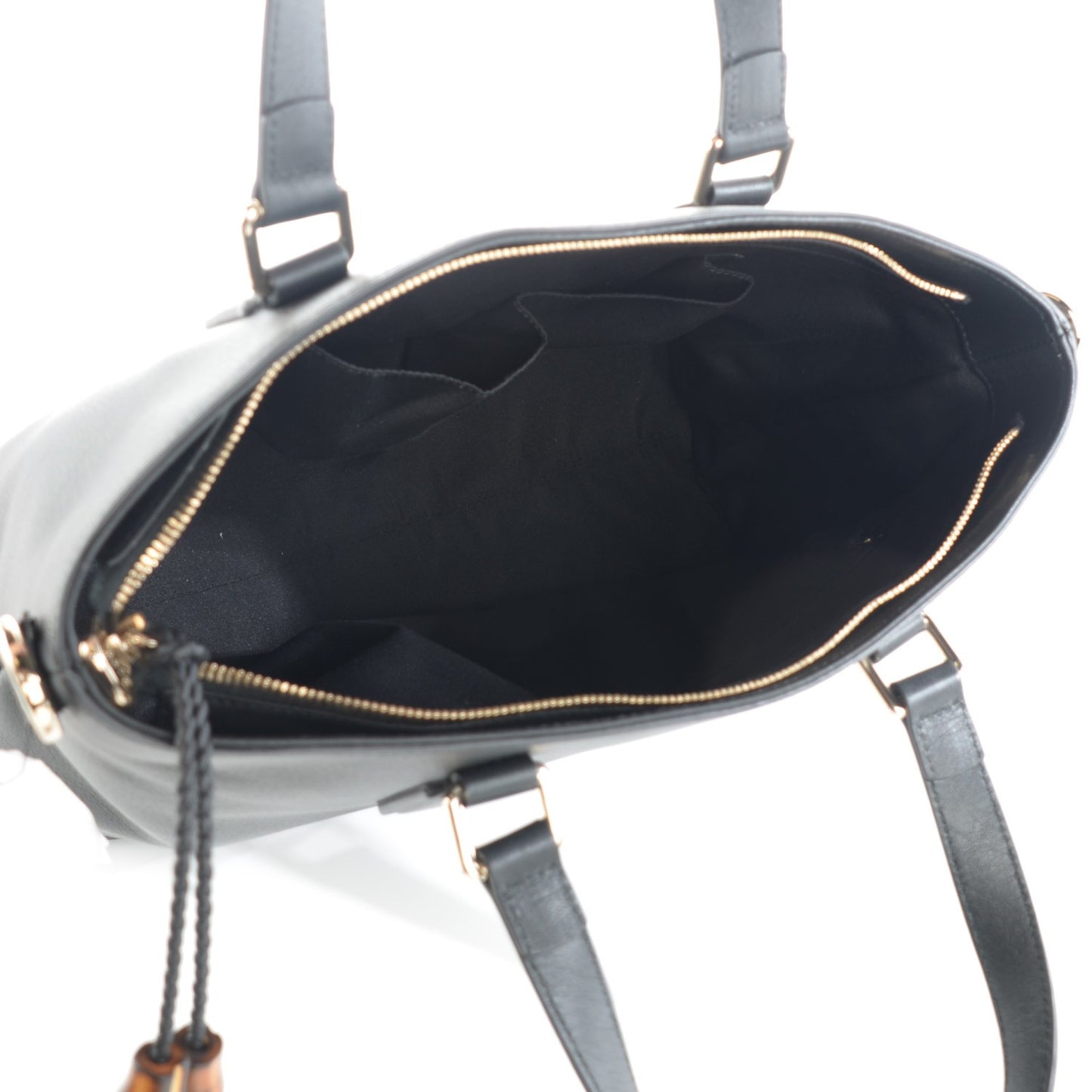 Calfskin Bamboo Tassel Top Handle Tote Black
