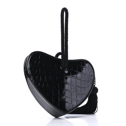 Saint Laurent Patent Crocodile Embossed Sac Coeur Heart Shaped Clutch Black 2 of 5