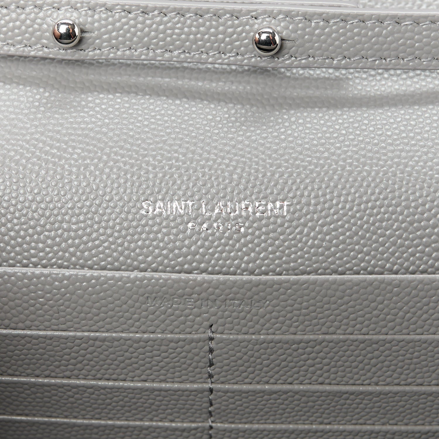 Saint Laurent Grain De Poudre Tri-Quilt Monogram Chain Wallet Fog 6 of 10