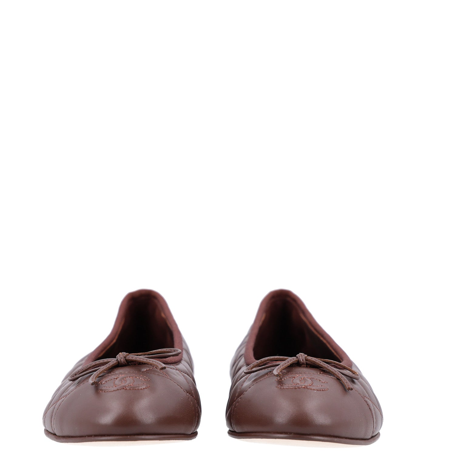 Chanel Lambskin Quilted CC Cap Toe Ballerina Flats 40 Dark Brown 3 of 9