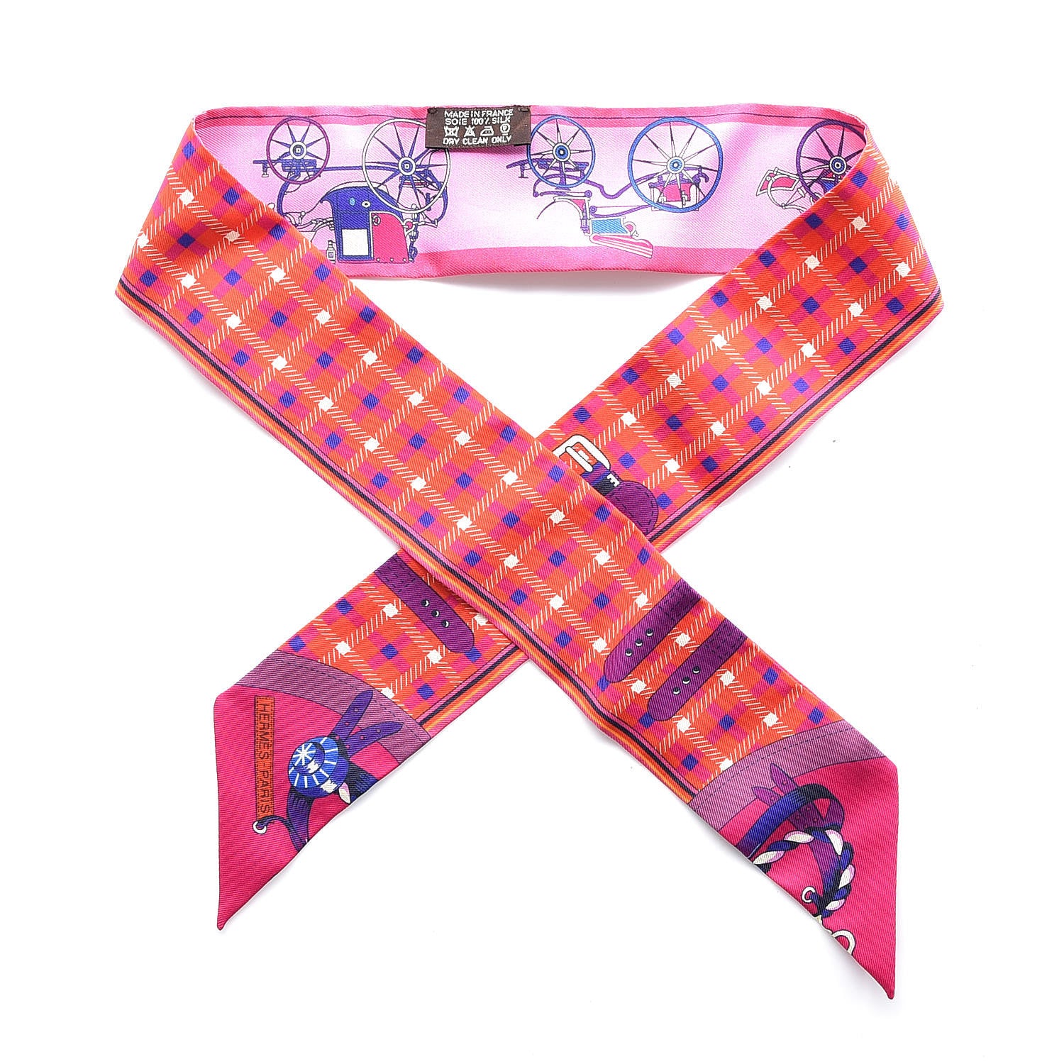 Hermes Silk Voitures Nouvelles Twilly Rouge Rose Fuchsia 1 of 5