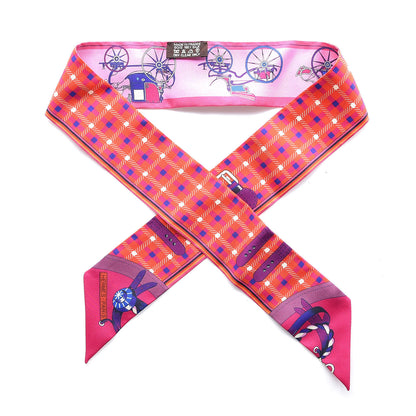 Hermes Silk Voitures Nouvelles Twilly Rouge Rose Fuchsia 1 of 5