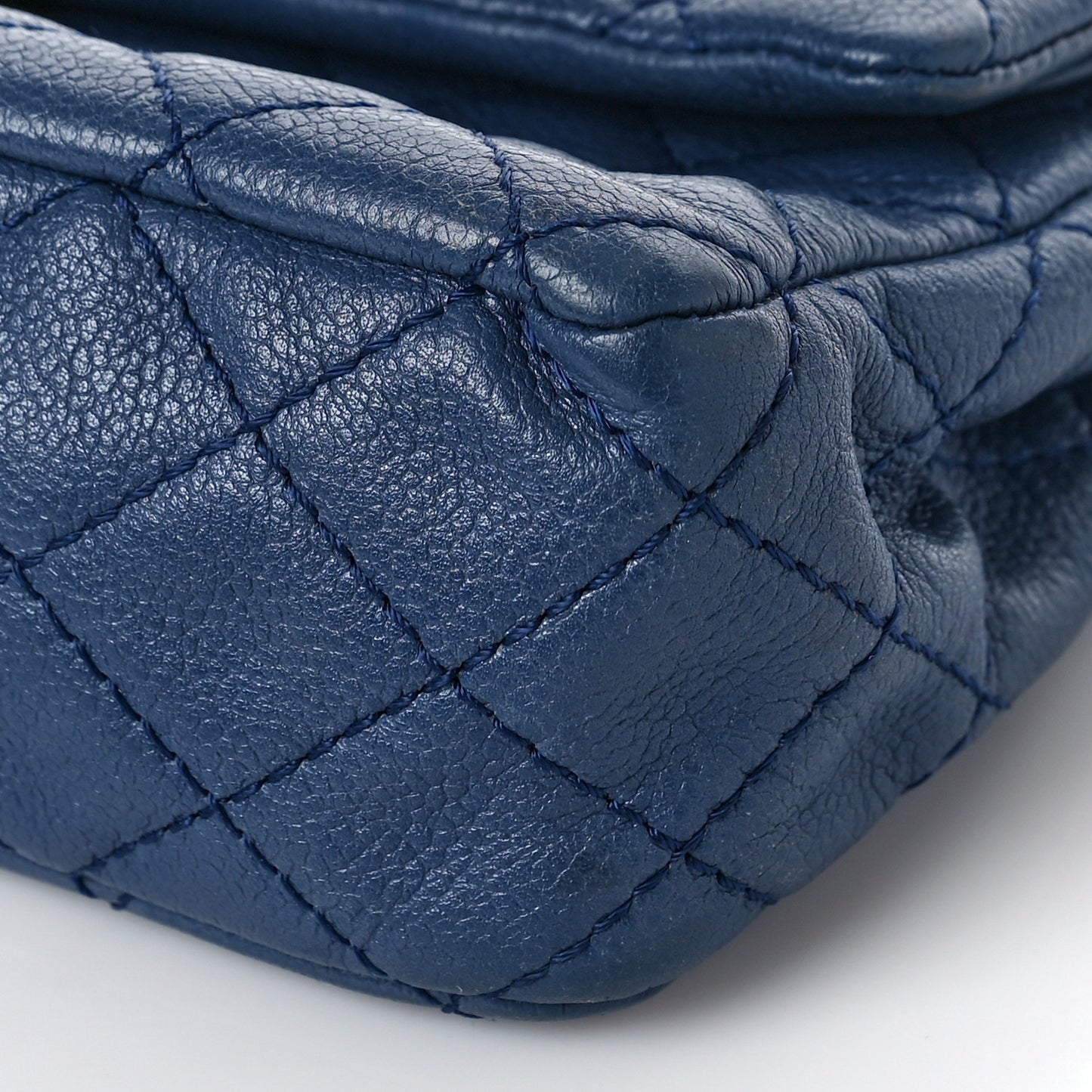 Washed Caviar Quilted Medium Double Flap Blue