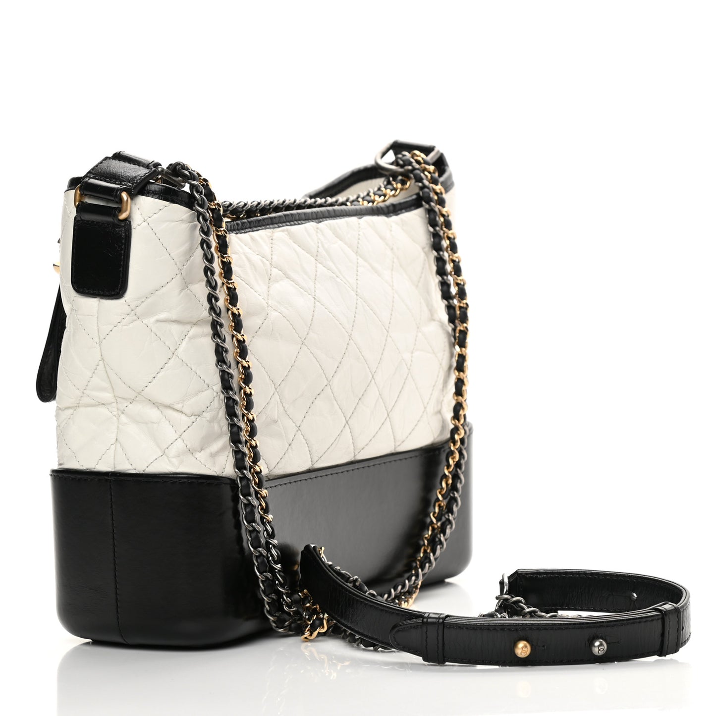 Aged Calfskin Quilted Medium Gabrielle Hobo Black White