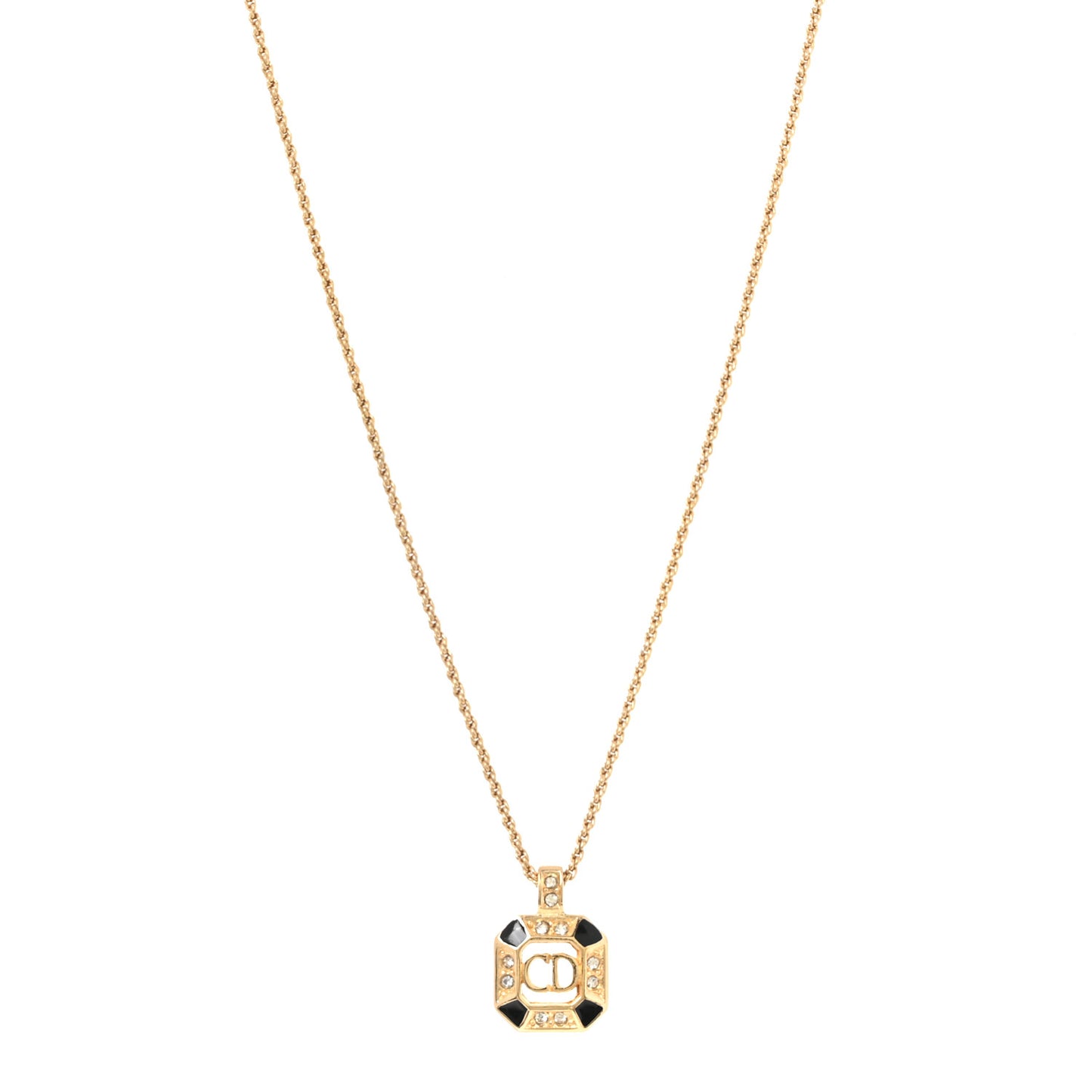 Metal Crystal CD Necklace Gold Black