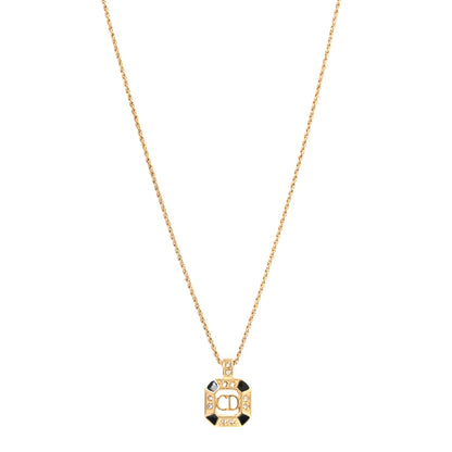 Christian Dior Metal Crystal CD Necklace Gold Black 1 of 4