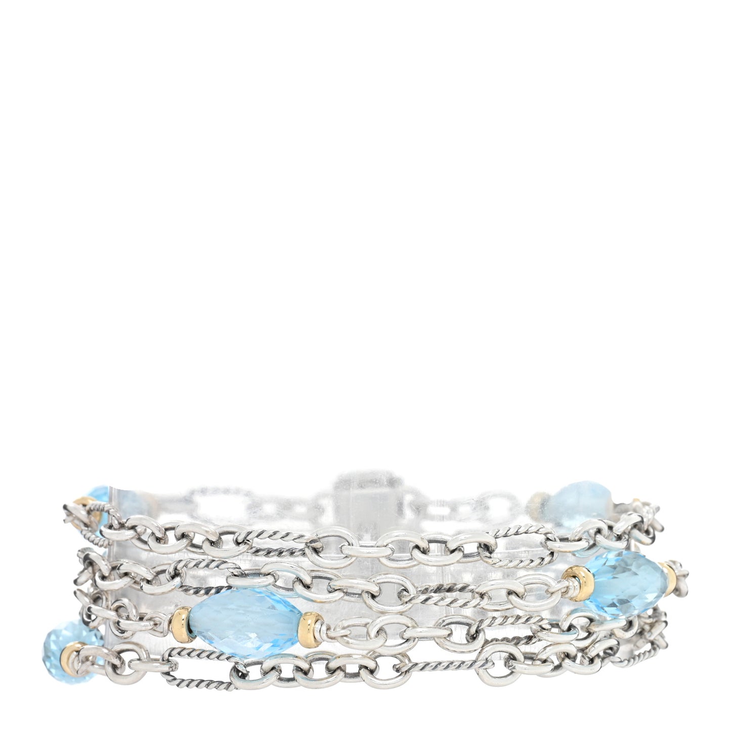 Sterling Silver 18K Yellow Gold Blue Topaz Figaro Multi Strand Bracelet