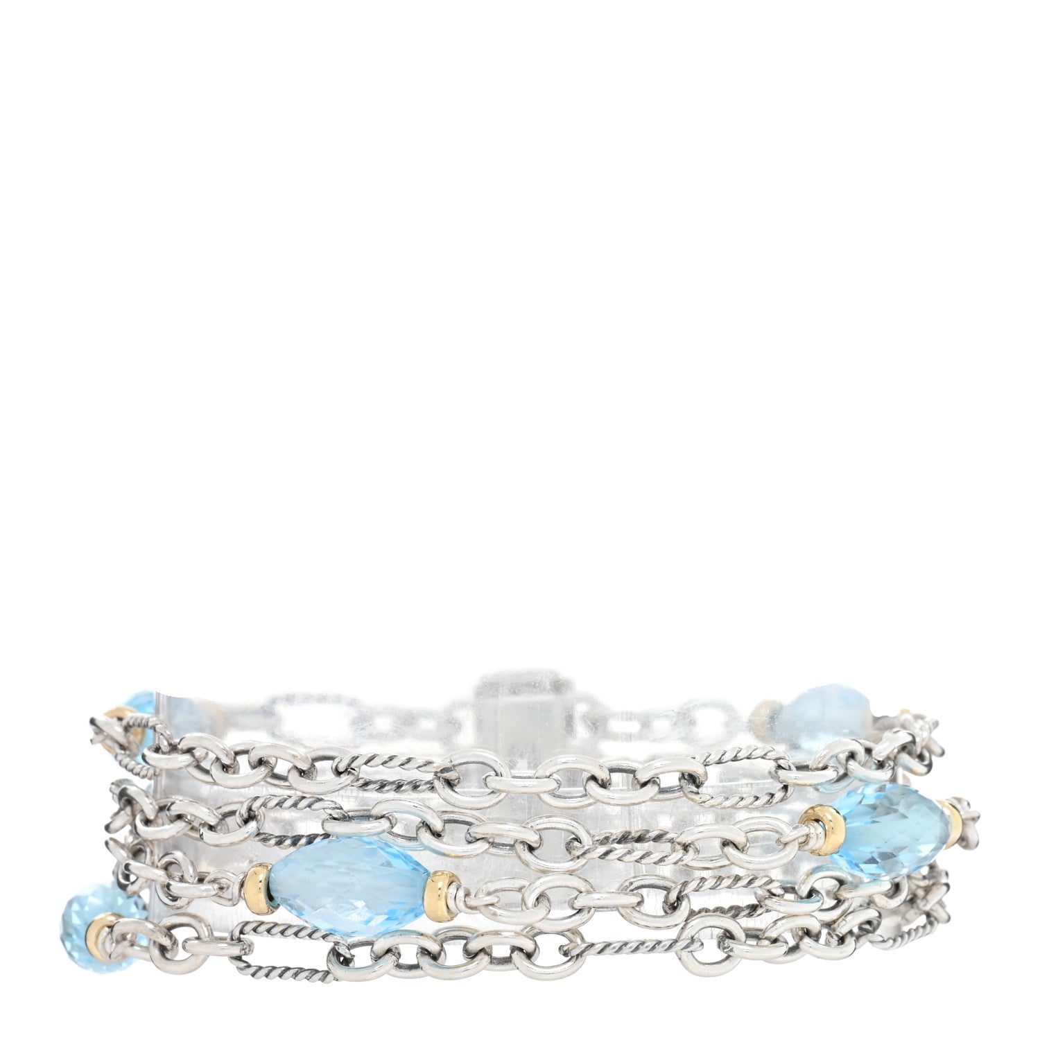 David Yurman Sterling Silver 18K Yellow Gold Blue Topaz Figaro Multi Strand Bracelet 1 of 3