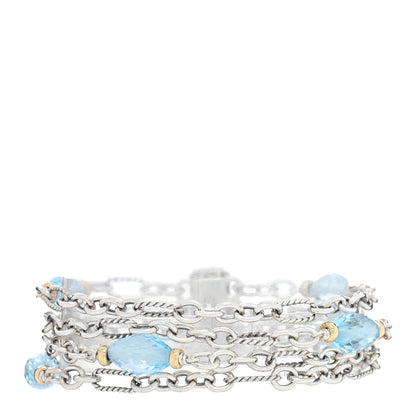 David Yurman Sterling Silver 18K Yellow Gold Blue Topaz Figaro Multi Strand Bracelet 1 of 3