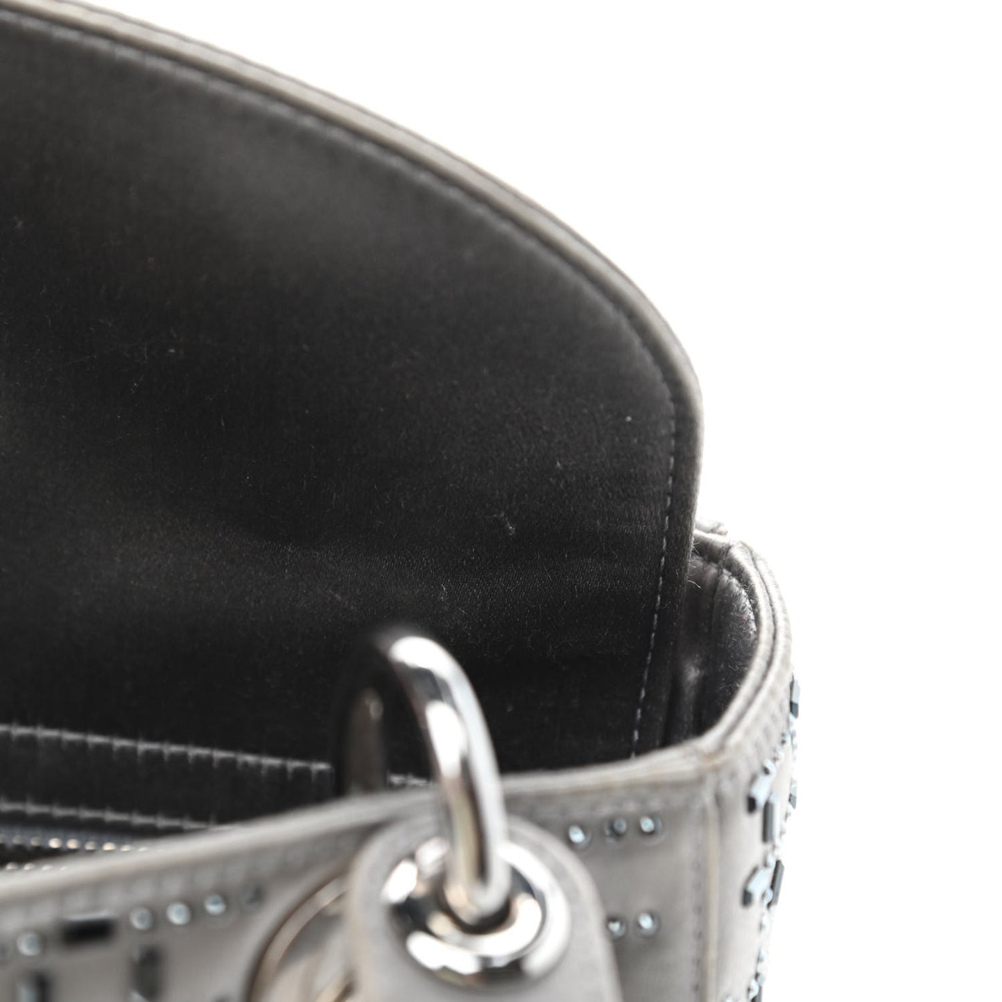 Satin Crystal Cannage Mini Lady Dior Gray