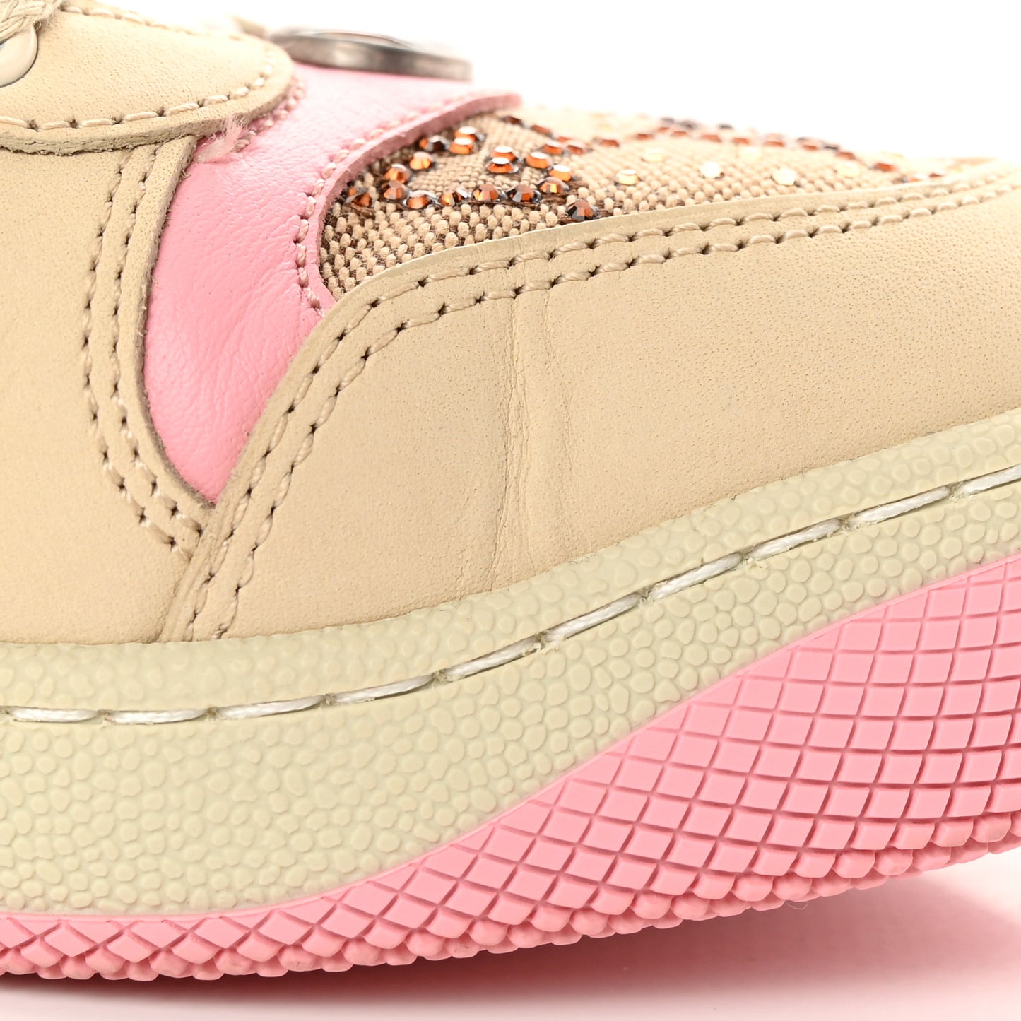 Calfskin GG Supreme Crystals Web Screener Sneakers 38 Beige Ebony Wild Rose